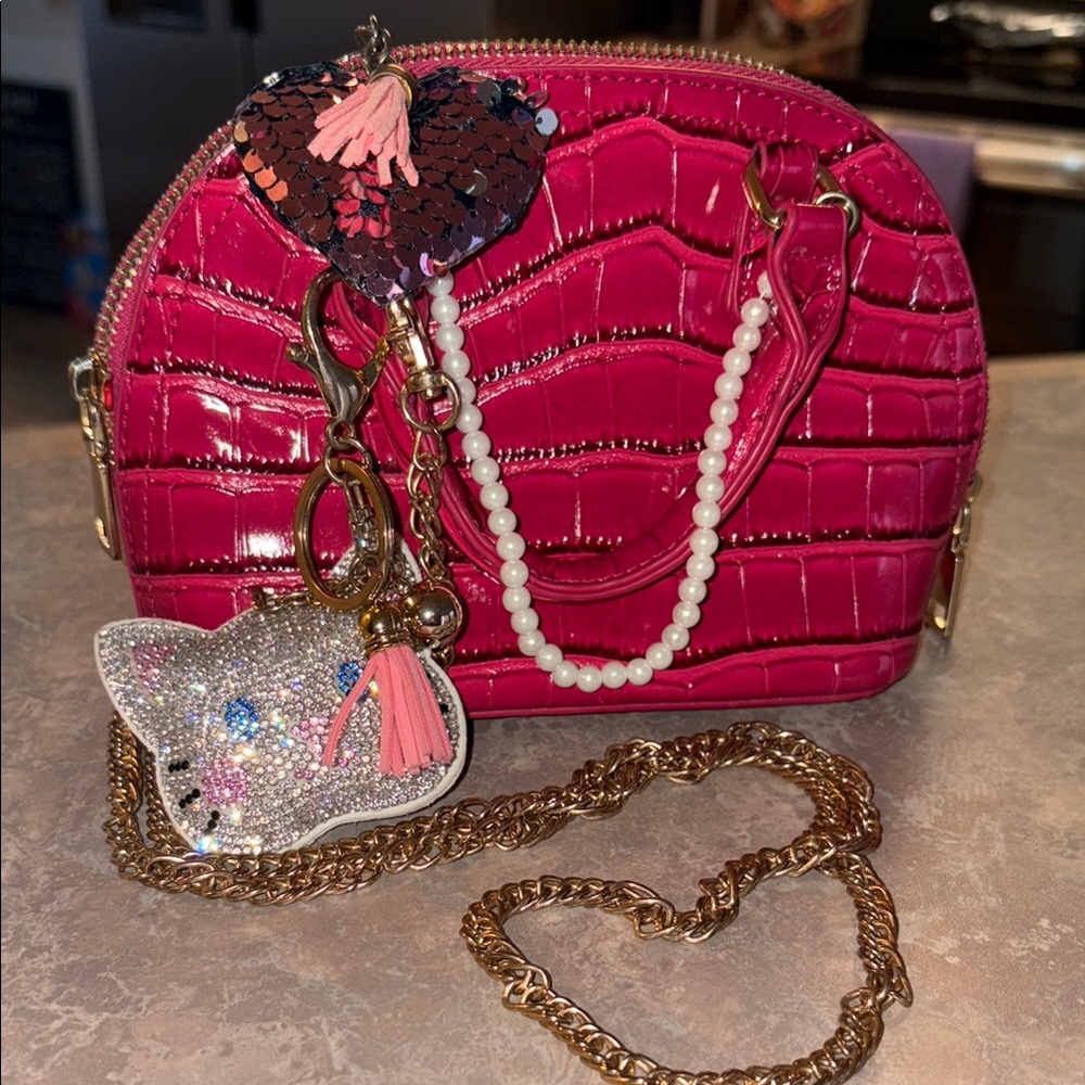 Pink Croc-Embossed Cute Mini Bag
